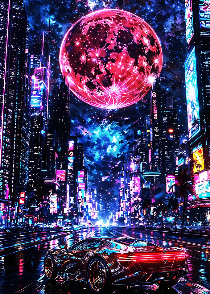 Neon Midnight Run - Cyberpunk Cityscape Car