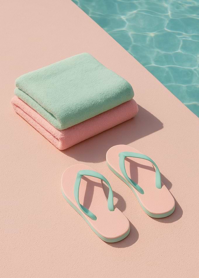 Poolside Relaxation with Towels and Flip-Flops Lifestyle