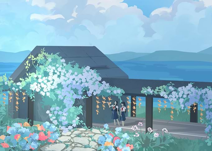 Anime Schoolgirls by the Sea