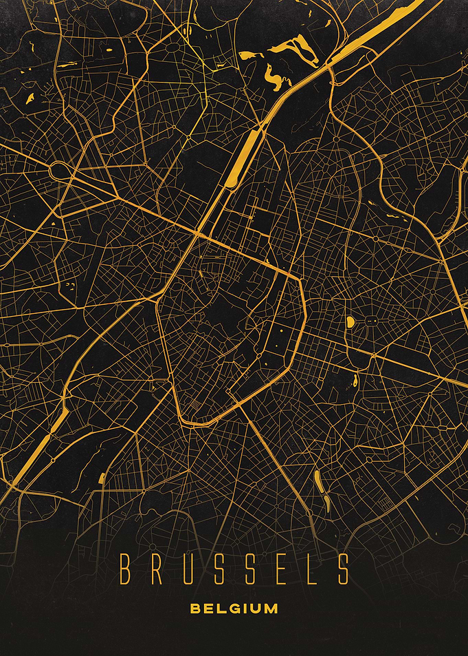 Brussels, Belgium City Map Artwork - Modern Minimalist Street Map of Brussels's Iconic Urban Landscape