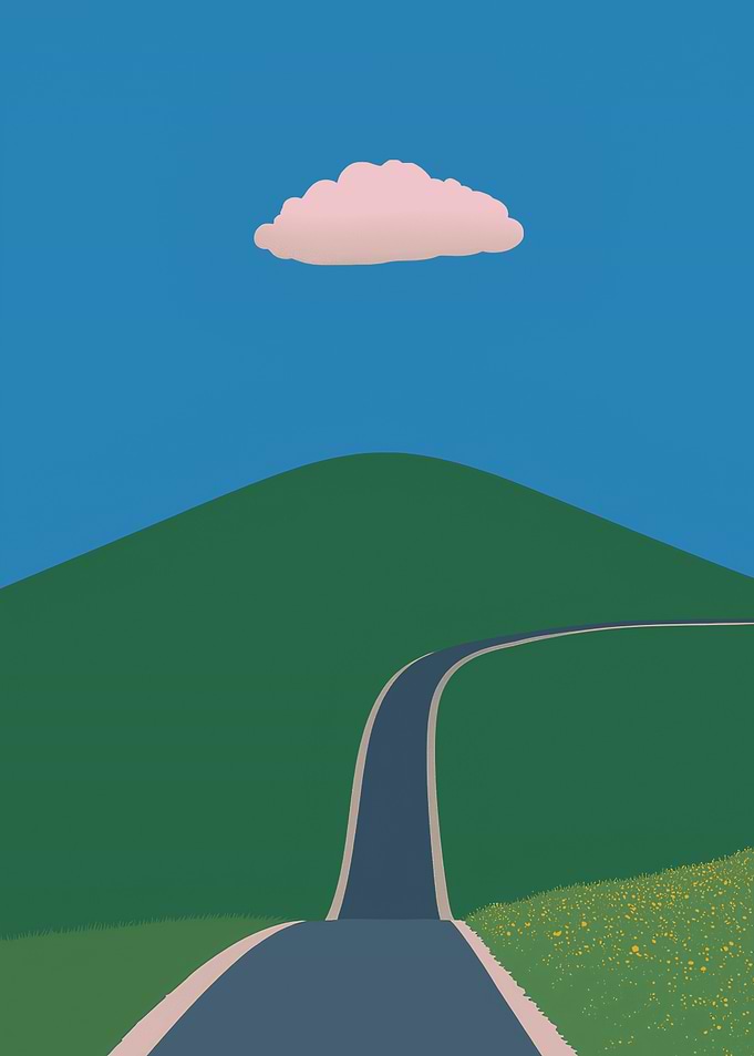 Road Through Green Hills and Sky