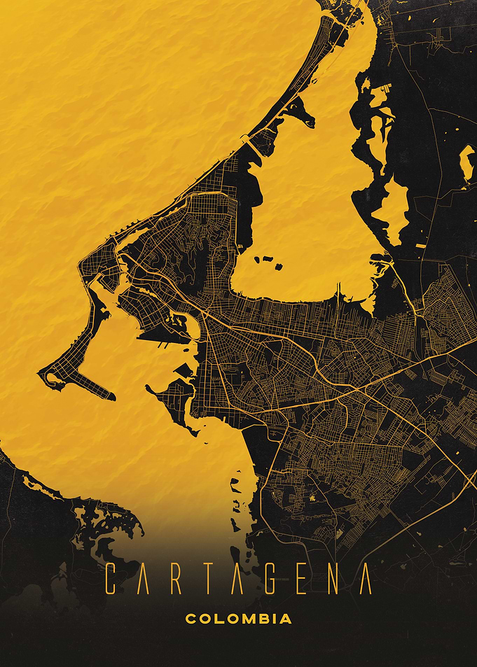 Cartagena, Colombia City Map Artwork - Modern Minimalist Street Map of Cartagena's Iconic Urban Landscape