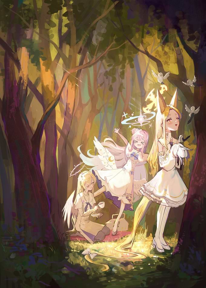 Anime Girls Picnic in Forest