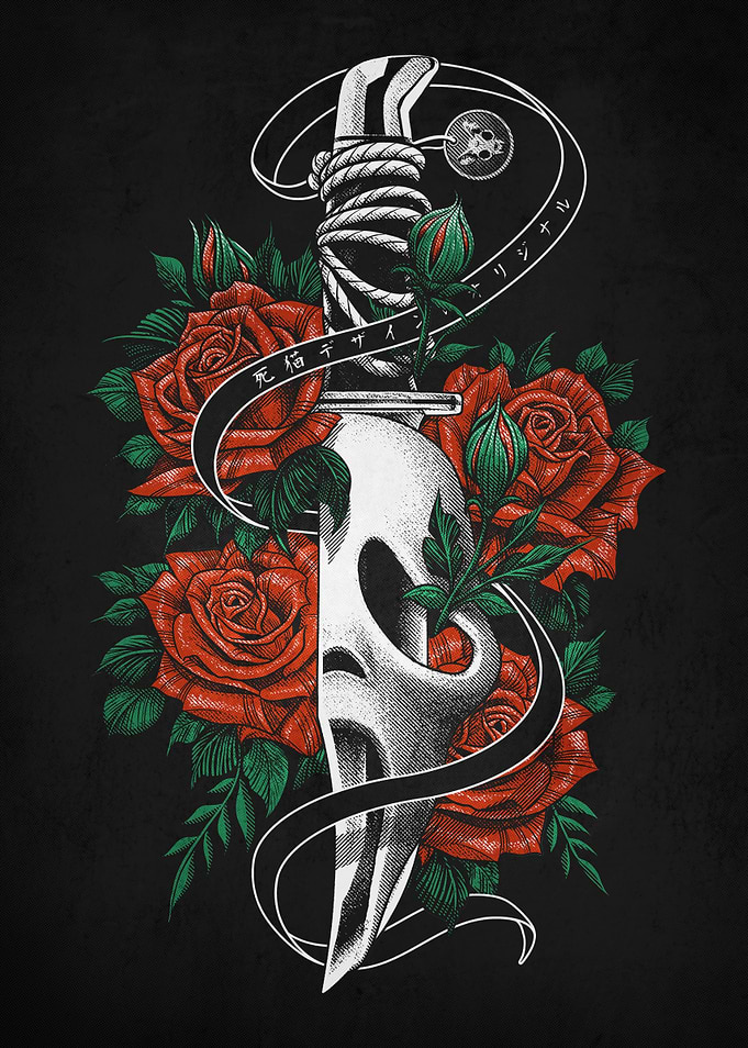 Ghostface Knife and Roses Illustration