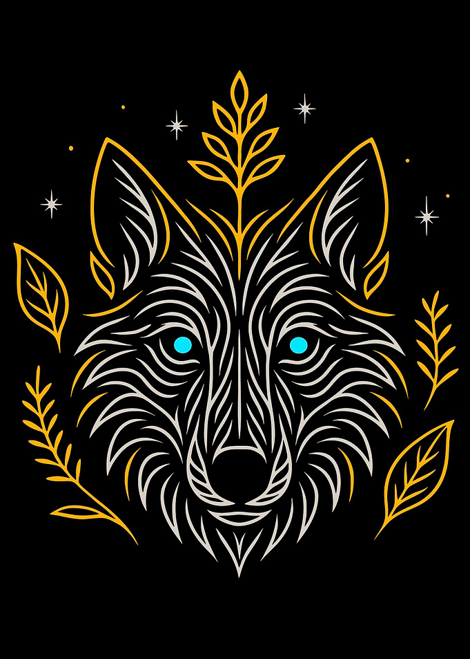 Wolf Head with Floral Elements