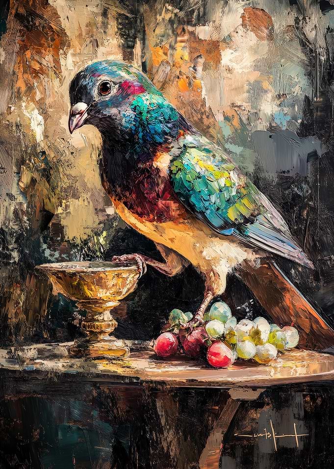 Colorful Bird with Grapes Painting