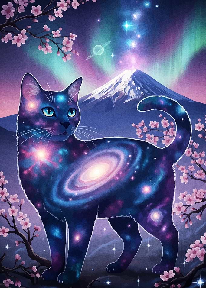 Cosmic Cat Mountain Aurora