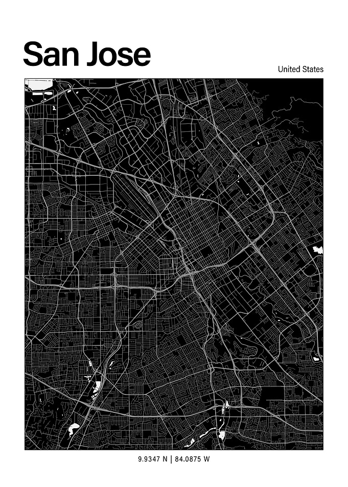 San Jose Black and White Map