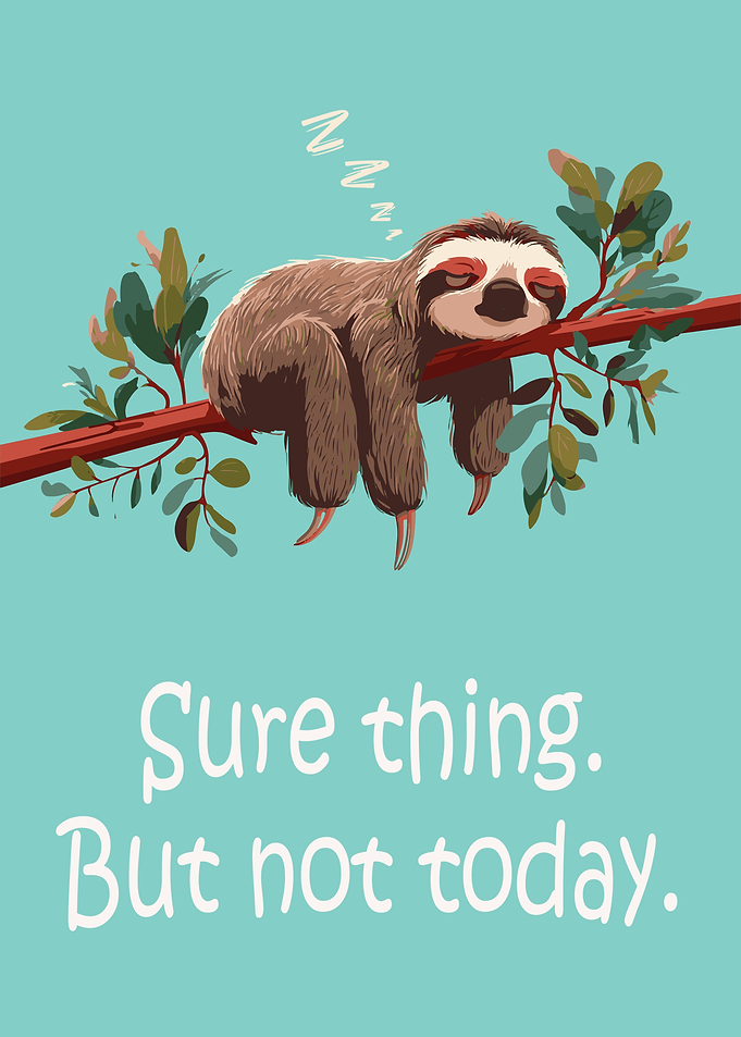 Sleeping Sloth on Branch Illustration