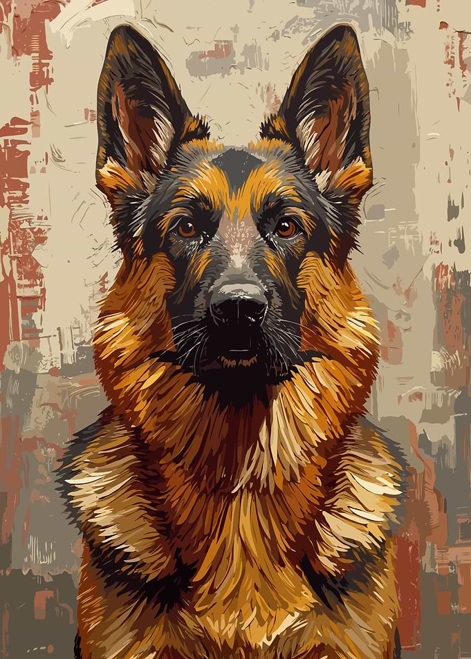 Digital Painting of German Shepherd Portrait