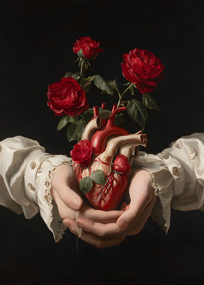 Heart and Roses in Hands Painting
