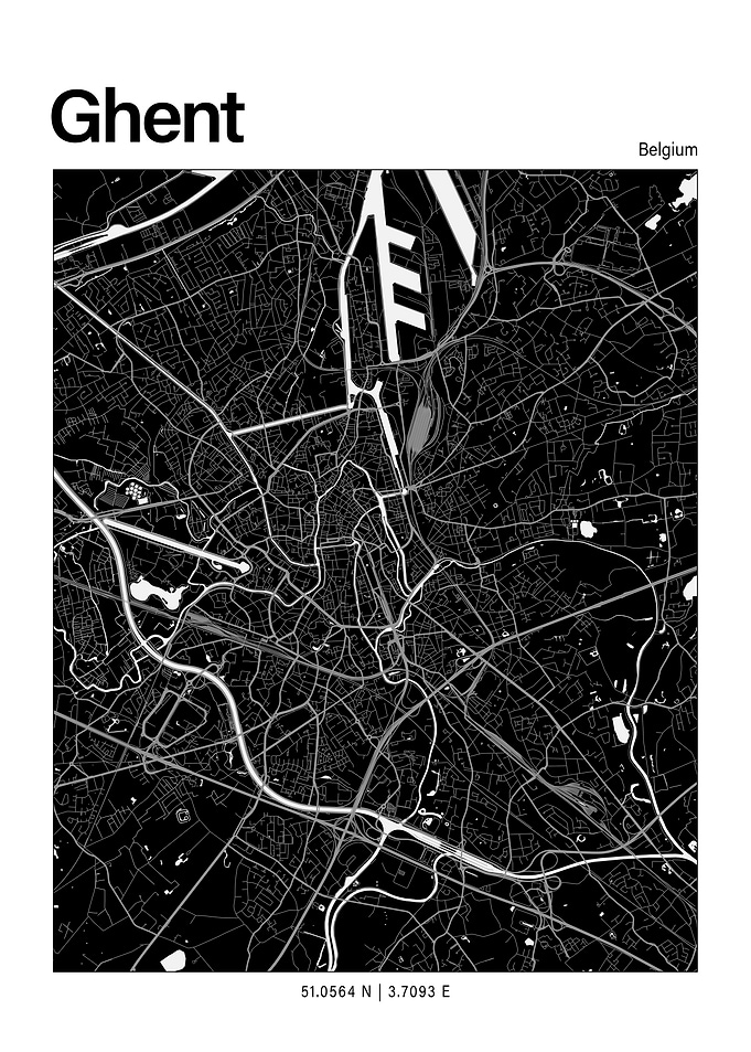 Ghent Black and White Map