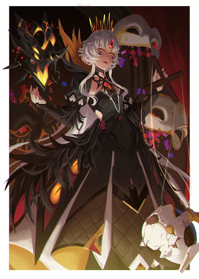 Elegant Dark Fantasy Character with Masks