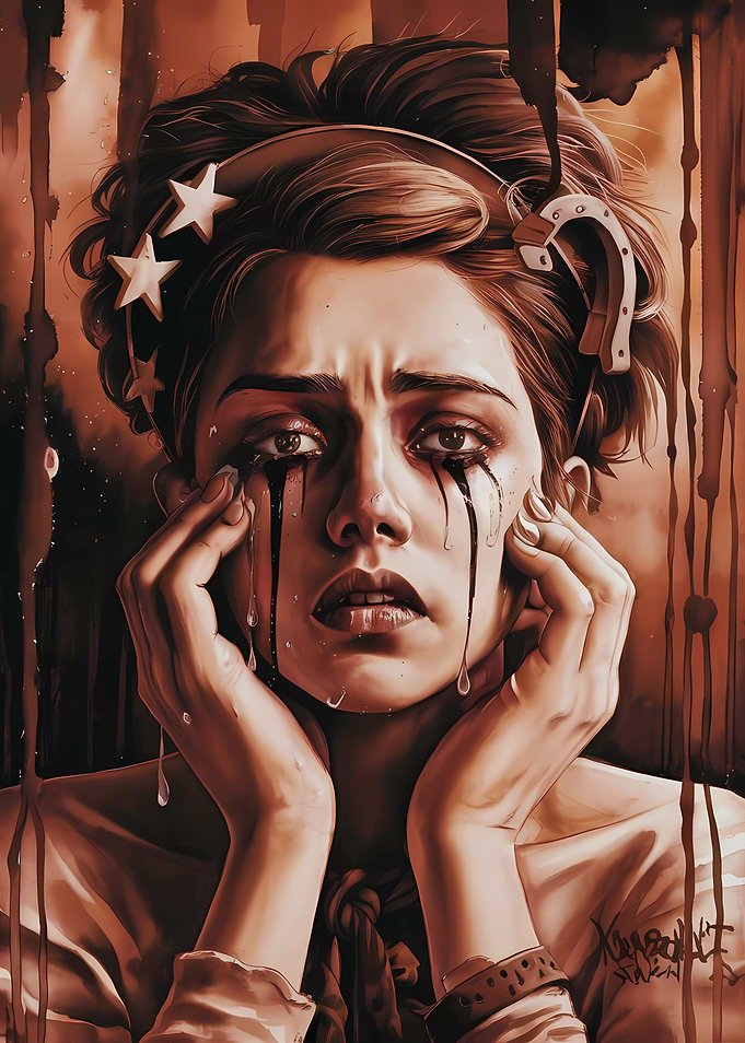 Distressed Woman with Star and Horseshoe