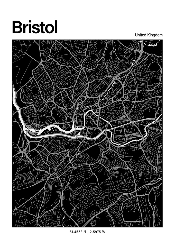 Bristol Black and White Map