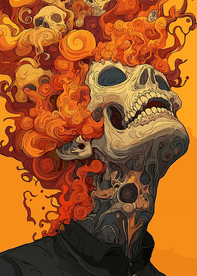 Skull with Fiery Hair Digital Art