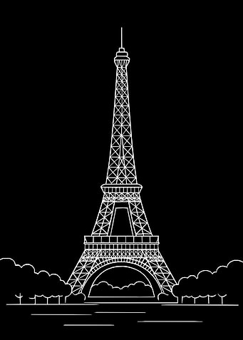 Eiffel Tower – Minimal Line Art on Black Background