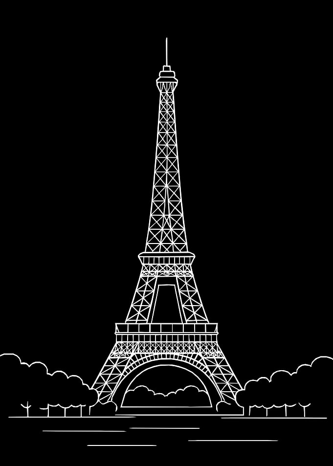 Eiffel Tower – Minimal Line Art on Black Background