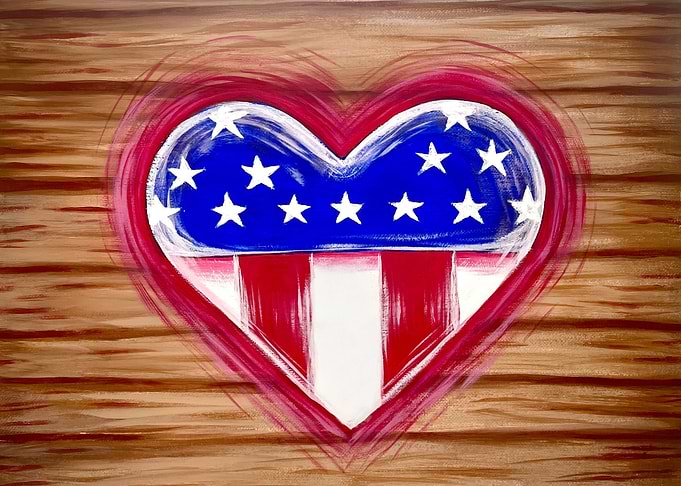 American Flag Heart on Wood