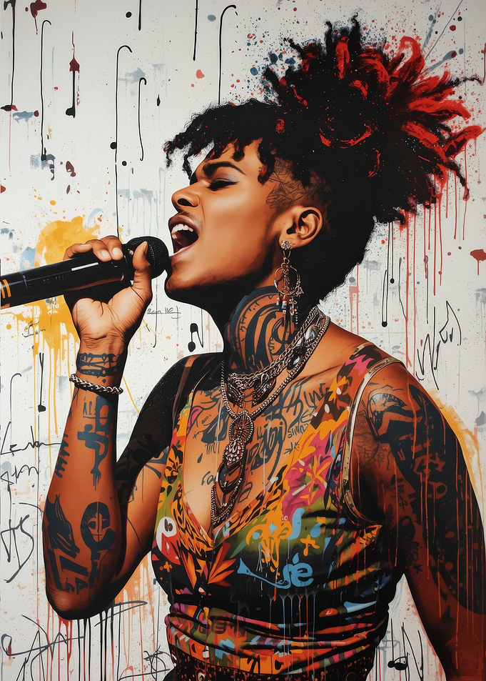 Passionate Singer with Tattoos and Microphone