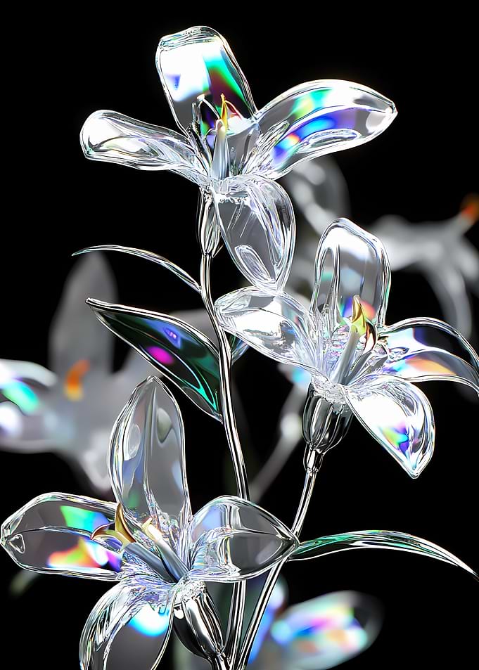 Crystal Flowers on Black Background