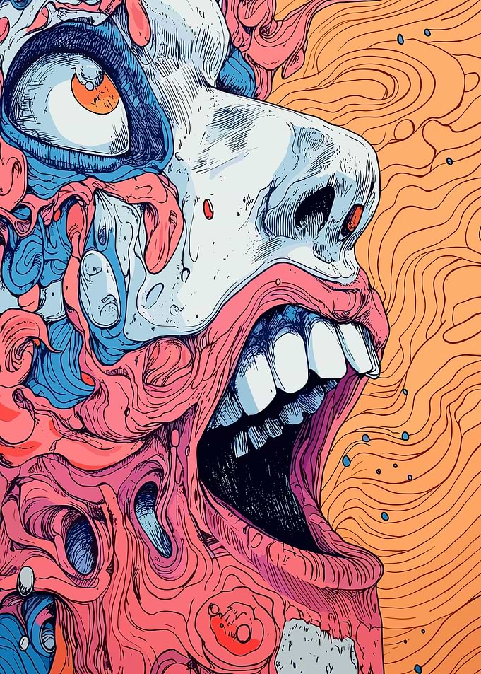 Abstract Screaming Face with Swirling Background