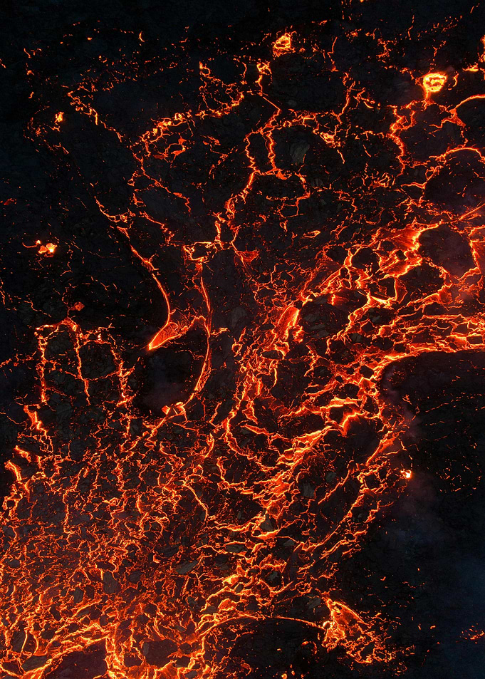 Aerial View of Flowing Lava