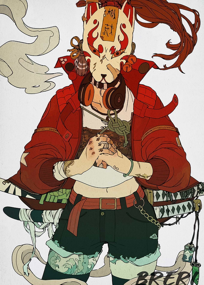 Fox Masked Warrior Digital Art