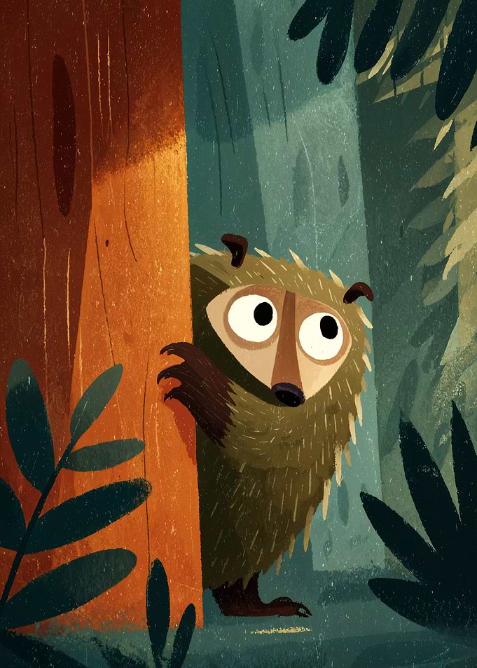 Cartoon Forest Creature Peeking