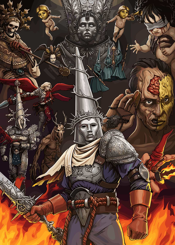 Blasphemous game characters illustration