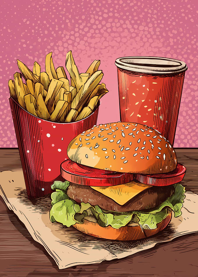 Classic Fast Food Combo – Burger, Fries & Soda Illustration