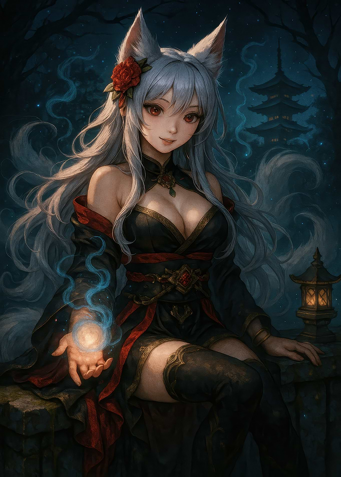 Anime Fox Girl with Magic Orb