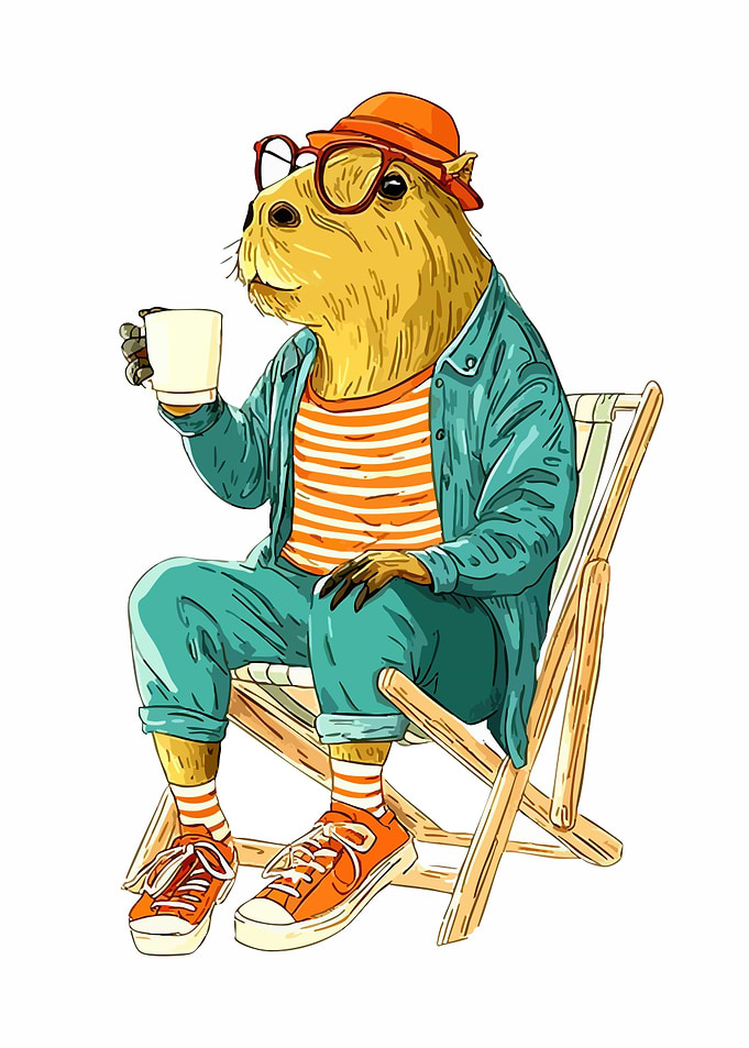 Capybara in Clothes Drinking Coffee