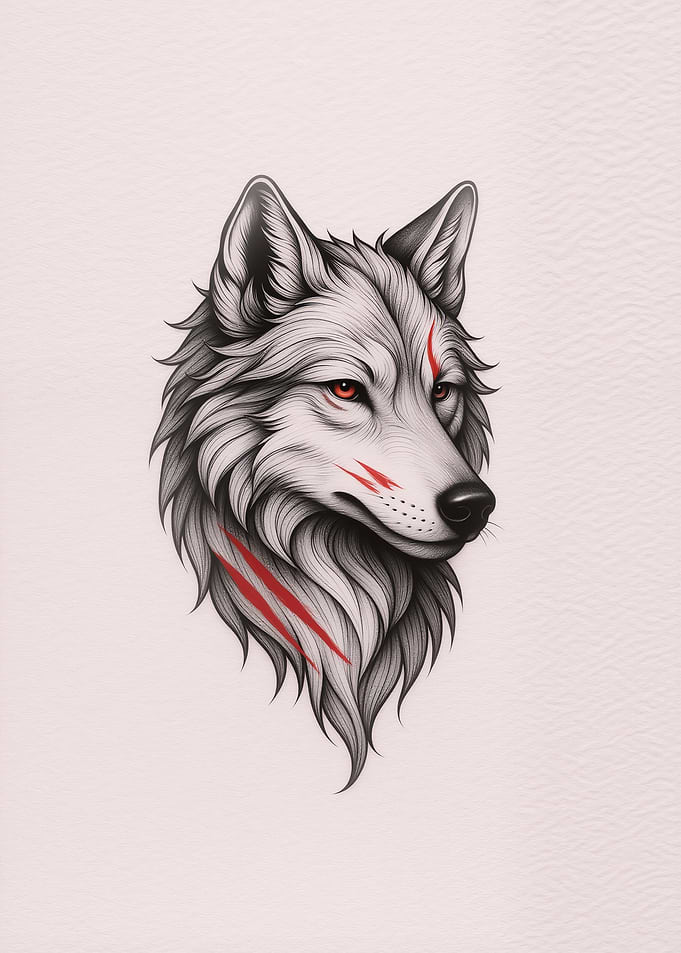 Wolf Head with Red Markings