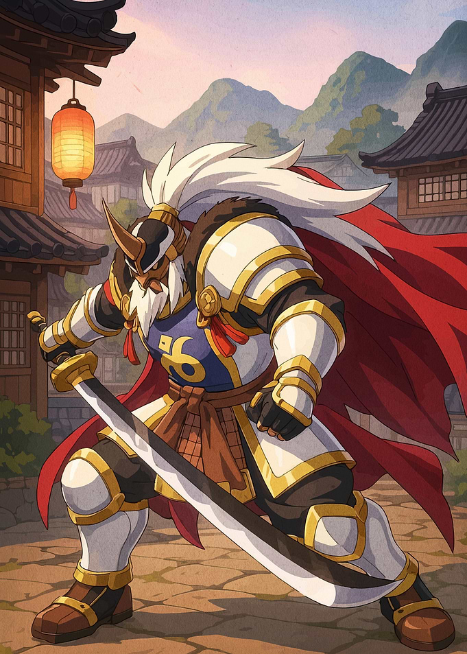 Anime Samurai Warrior in Village Setting