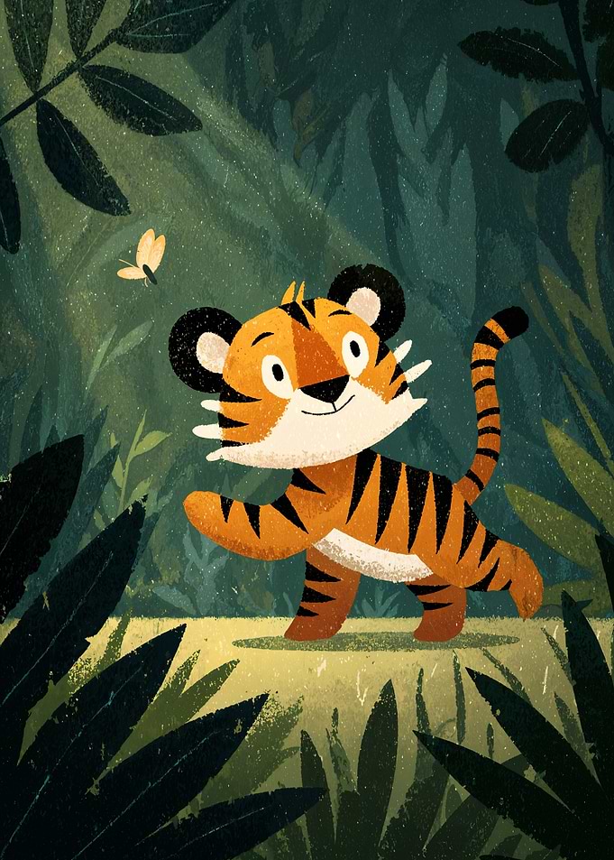 Cute Tiger Cub in Jungle