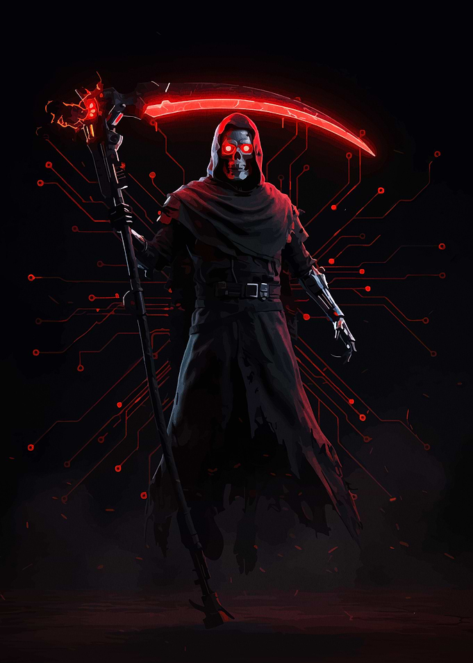 Cyberpunk Grim Reaper with Glowing Scythe