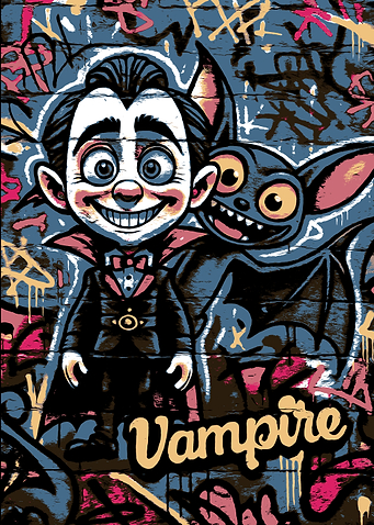 Cartoon Vampire and Bat Graffiti Art