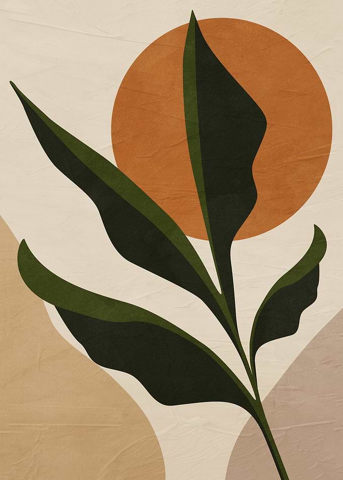 Abstract Botanical Art with Sun