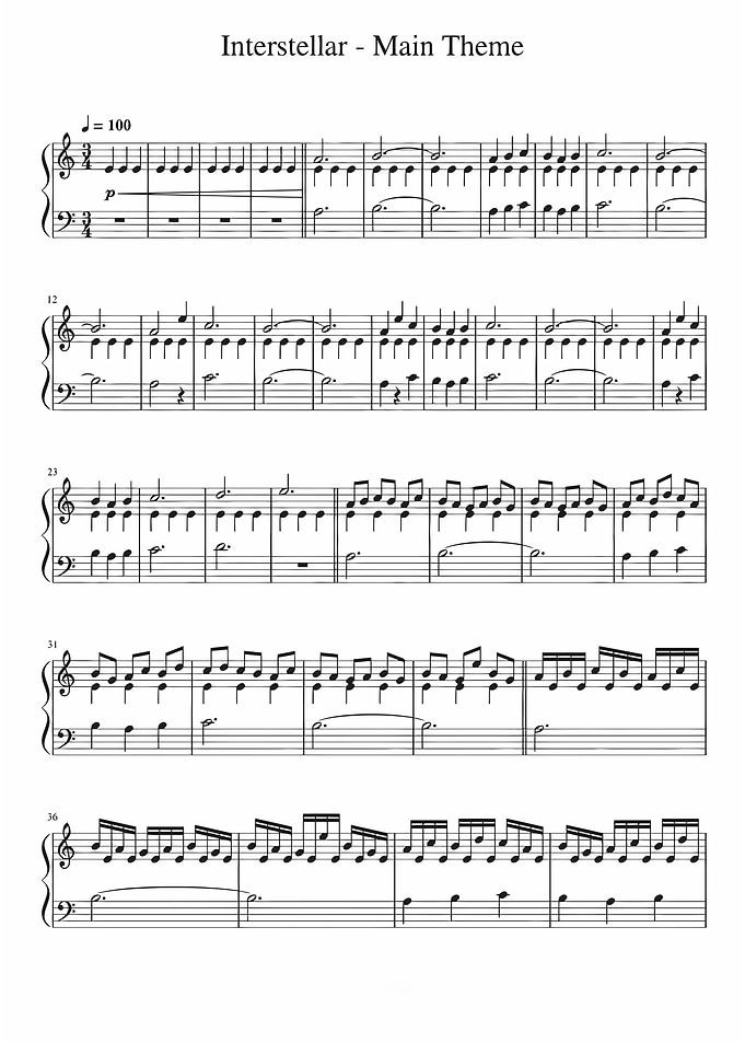 Interstellar Main Theme Sheet Music
