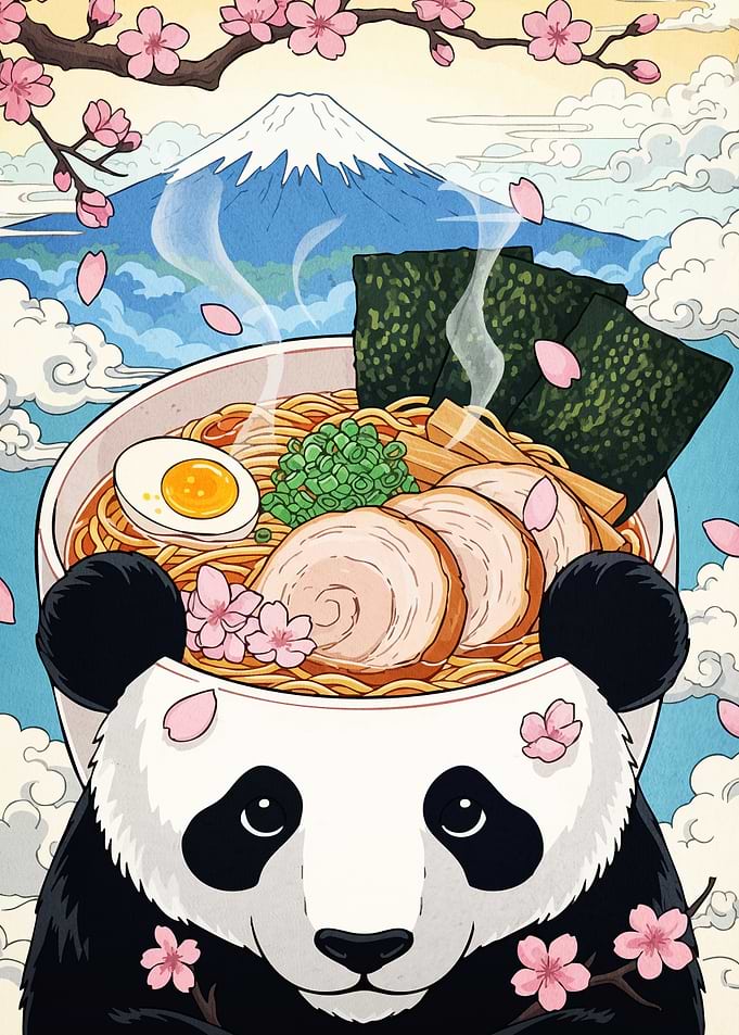 Panda Ramen Bowl Mount Fuji