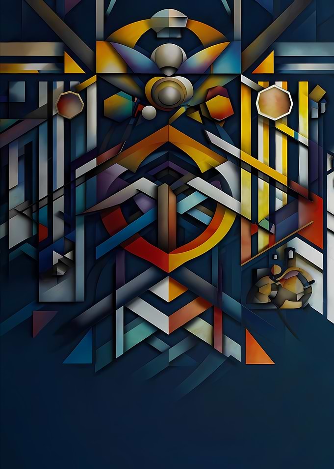 Abstract Geometric Art on Dark Blue