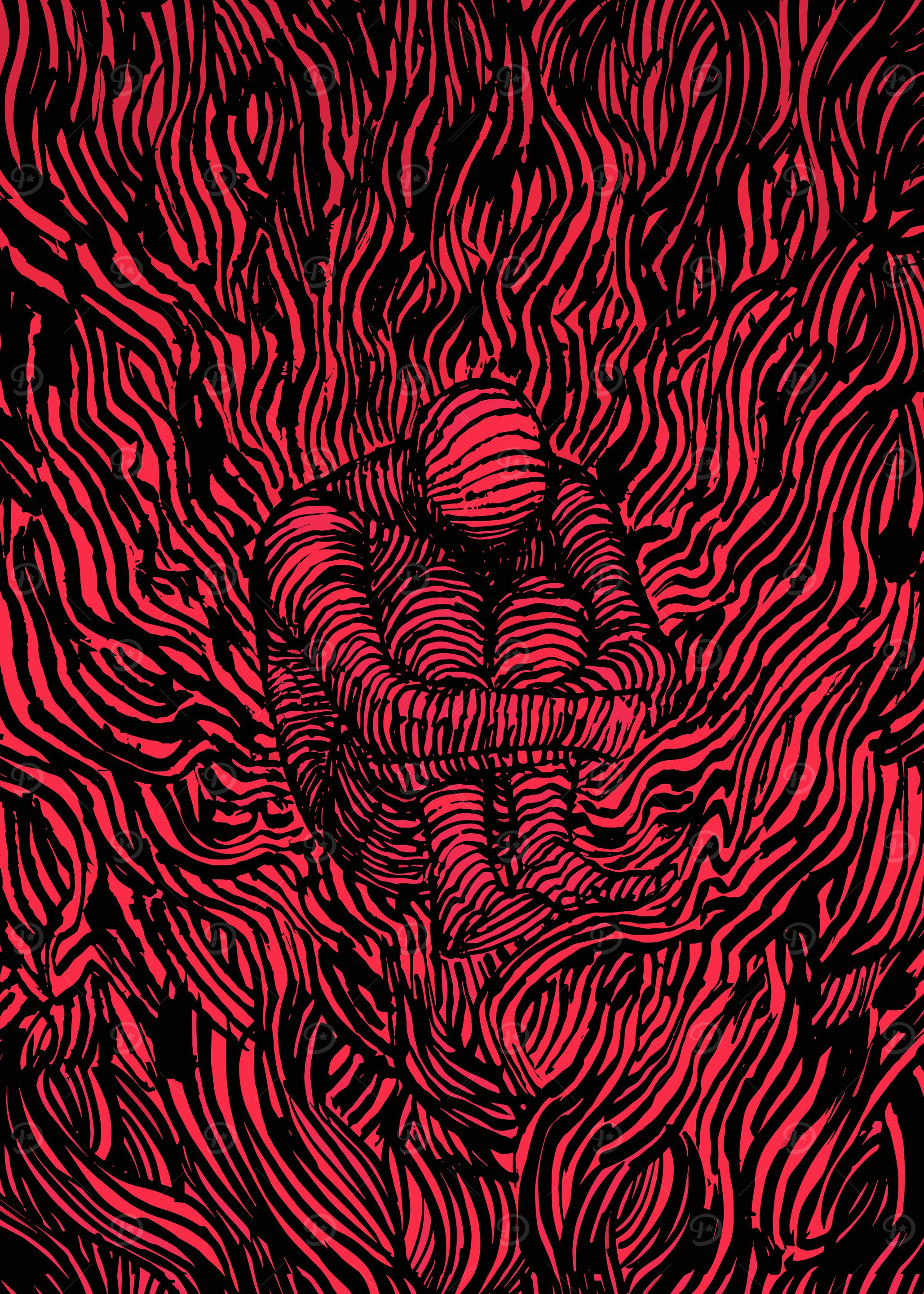 Red and Black Abstract Figure