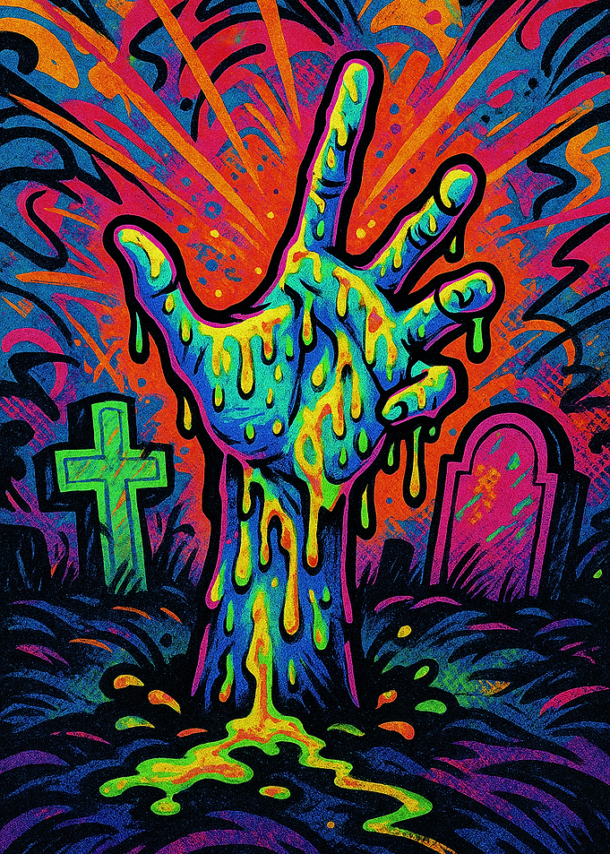 Colorful Zombie Hand Rising Art Halloween Art