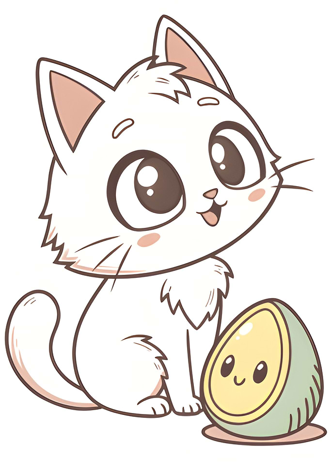 Cute Cartoon Cat with Smiling Egg