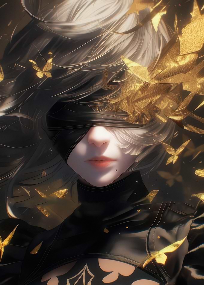 Girl with Blindfold and Gold Butterflies