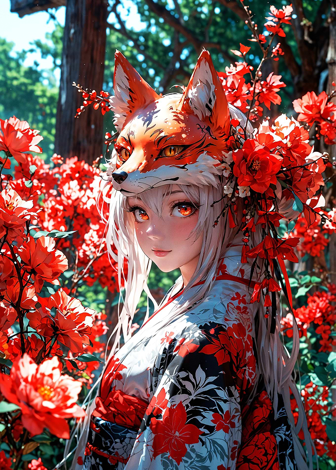 Anime Girl with Fox Mask