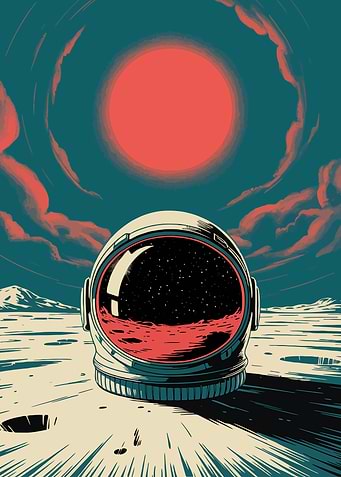 Astronaut Helmet on Lunar Surface