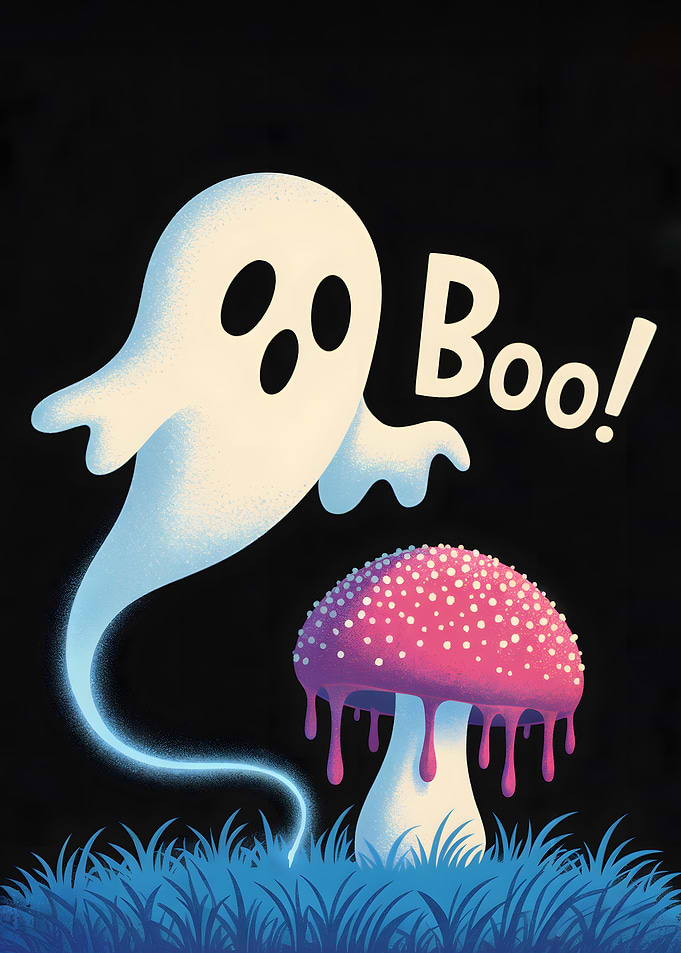 Ghost and Mushroom Halloween Illustration