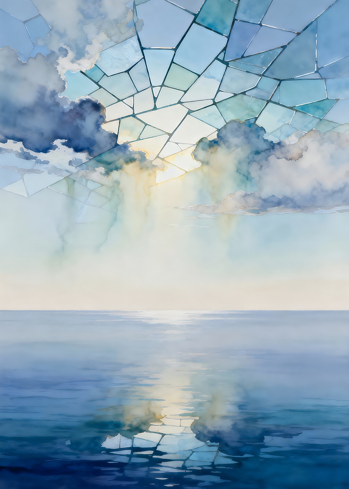 Abstract Seascape with Geometric Sky